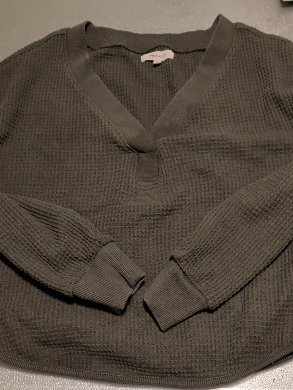 Madewell Olive Green Waffle-Knit V-Neck Sweater